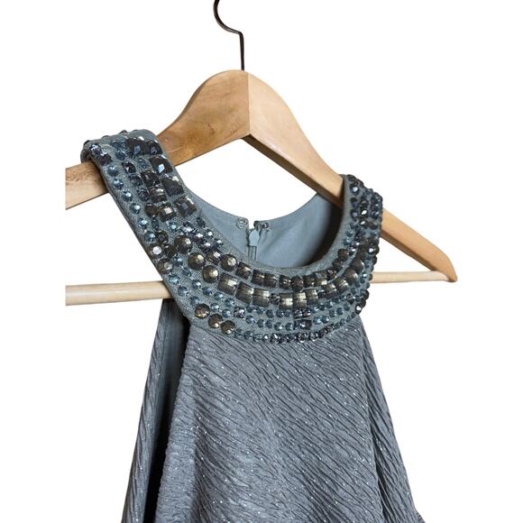 Cachet Beaded High Neck Mermaid Ruched Gray Silver Formal Prom Dress Women 6 - Picture 4 of 7